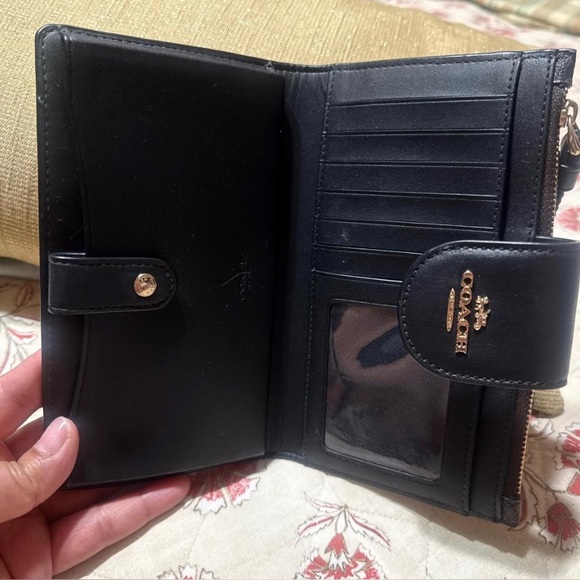 Coach Leather/canvas Wallet With Signature Logo Brown/Black Classic Style - Picture 3 of 3